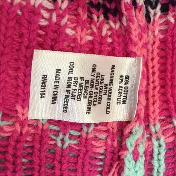 Sz xxl Crown & Ivy mock neck sweater pink fair isle pullover chest 62" vented si - Picture 5 of 5